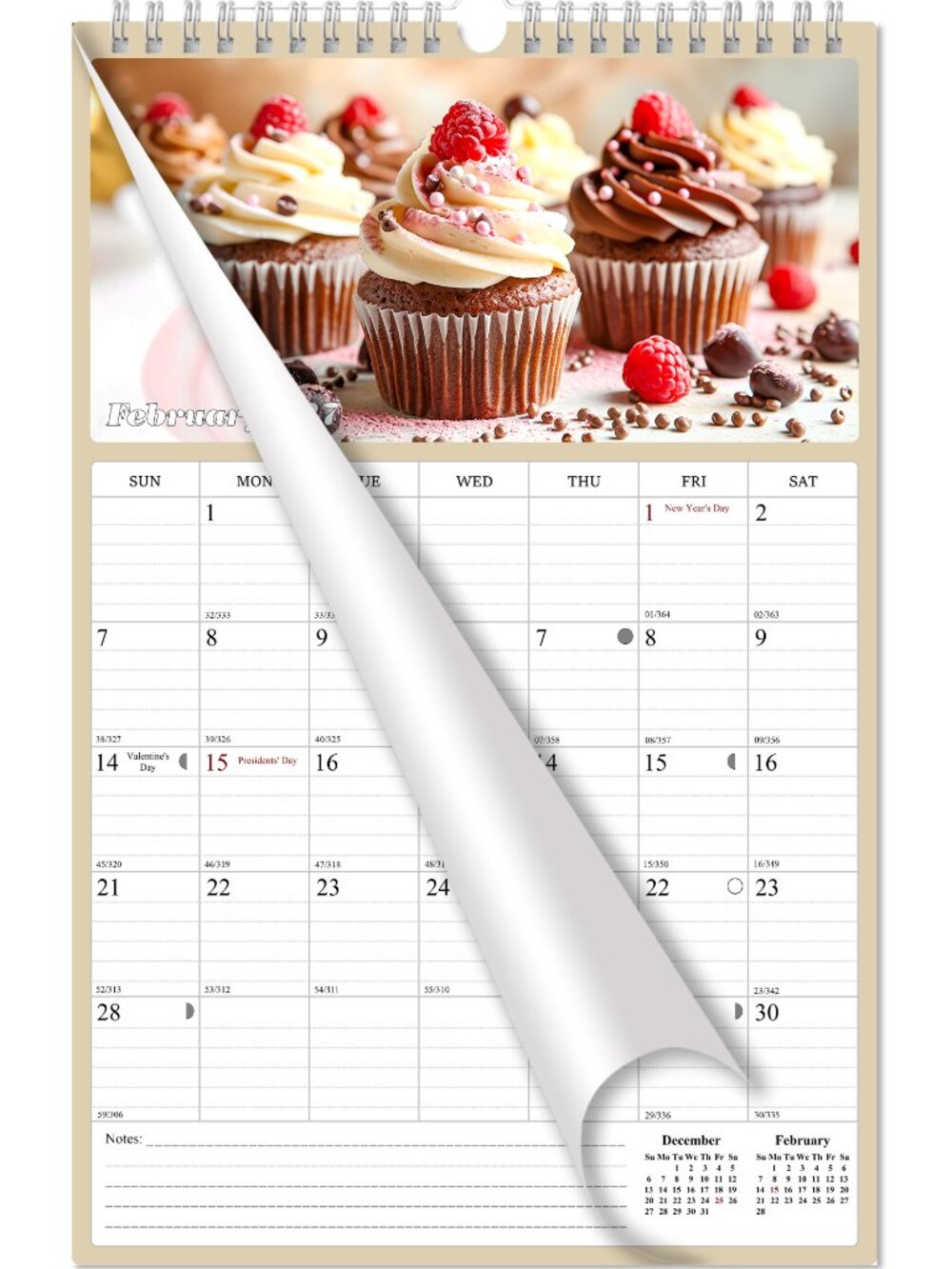 2027 Wall Calendar Spiral-bound Twin (Cupcakes) 11" x 17"